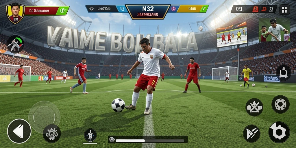 Tampilan gameplay N32 yang mengesankan dengan aksi sepak bola yang menegangkan.